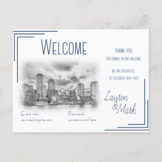 Boston Skyline Wedding Welcome Card für Geschenkta Postkarte