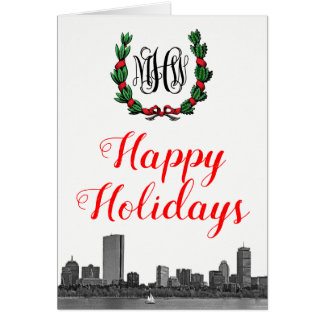 Boston Skyline Weihnachts-Wreath Happy Holidays