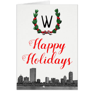 Boston Skyline Weihnachts-Wreath Happy Holidays