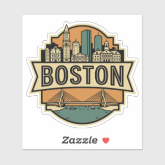Boston Skyline Zakim Bridge Retro Travel Badge Aufkleber