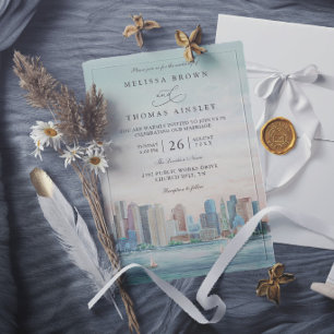 Boston Skyline Ziel Elegante Moderne Hochzeit Einladung