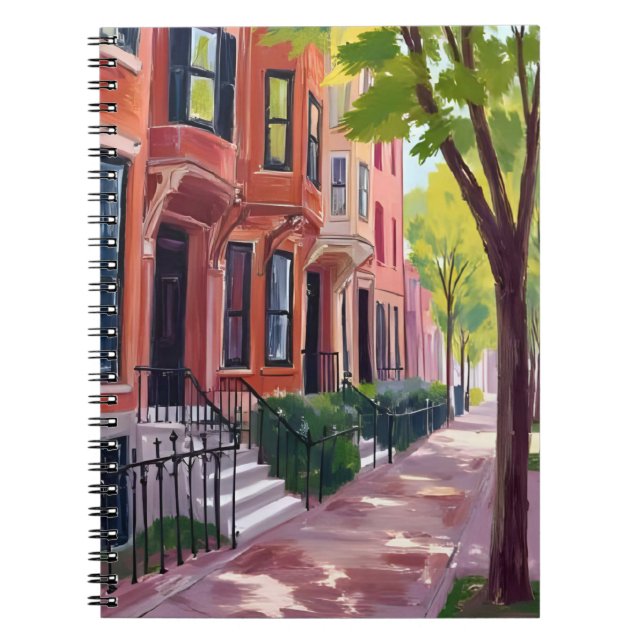 Boston Sommer | Massachusetts Brownstone Häuser Notizblock (Vorderseite)