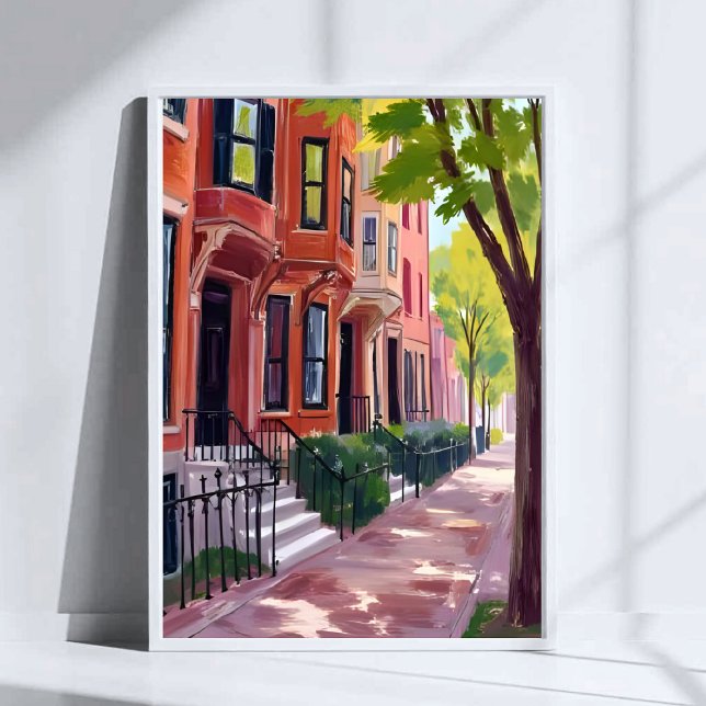 Boston Sommer | Massachusetts Brownstone Häuser Poster (Von Creator hochgeladen)