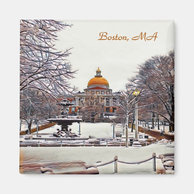 Boston Staat House im Winter 9870 Magnet (Vorne)