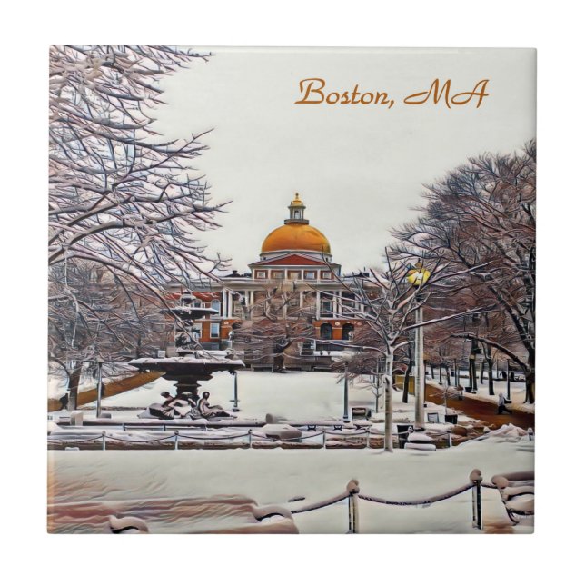Boston Staat House im Winter Fliese (Vorderseite)