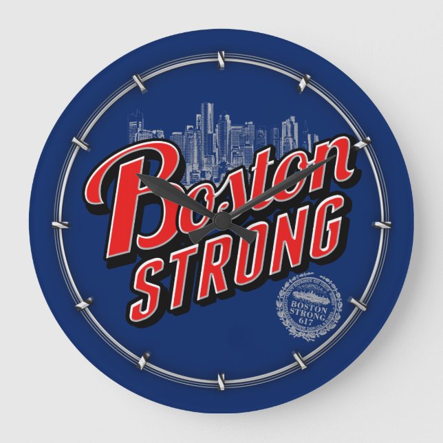 Boston Strong in Rot und Blau Große Wanduhr (Vorderseite)