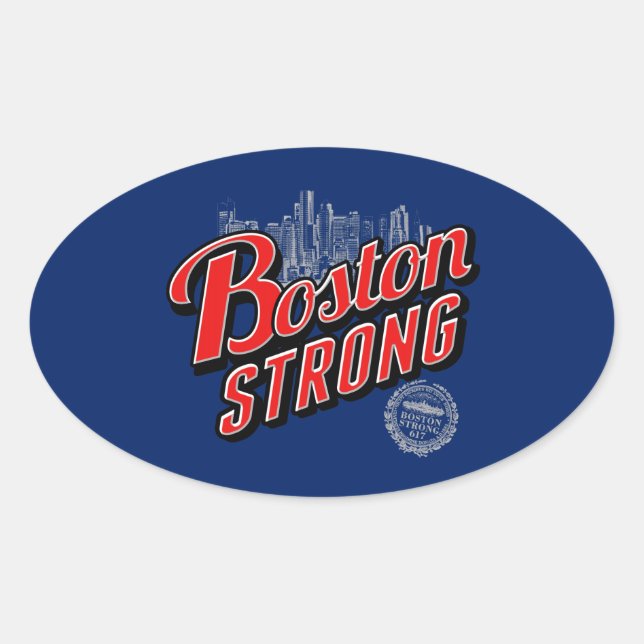 Boston Strong in Rot und Blau Ovaler Aufkleber (Vorderseite)