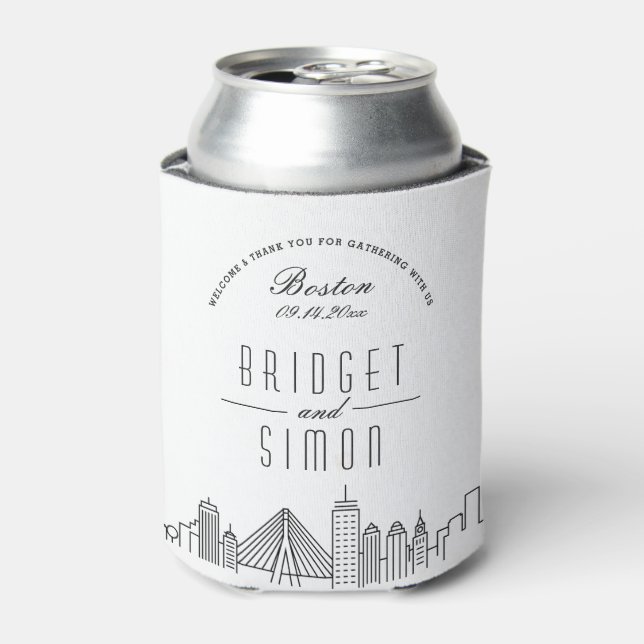 Boston Stylized Skyline | Hochzeit kann kühlen Dosenkühler (Kanne Vorderseite)