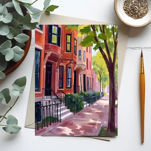 Boston Summer | Massachusetts Brownstone Houses Postkarte (Von Creator hochgeladen)