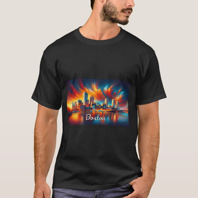 Boston Sunset Skyline - Cityscape Splendor T-Shirt (Vorderseite)