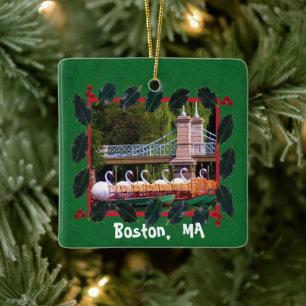 Boston Swan Boats - Happy Holidays Keramikornament