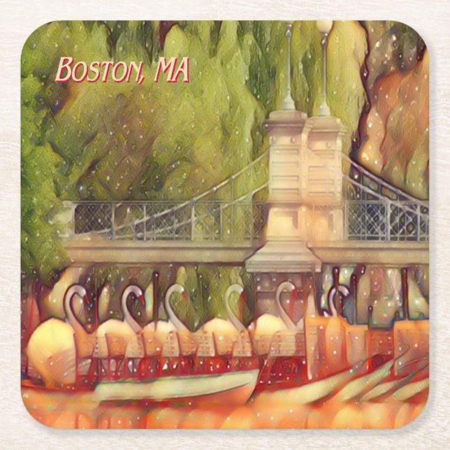 Boston Swan Boats Summer Filter 5300 Rechteckiger Pappuntersetzer (Vorderseite)