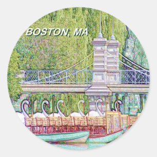 Boston Swan Boote in Bleistift- und Tintenfilter Runder Aufkleber
