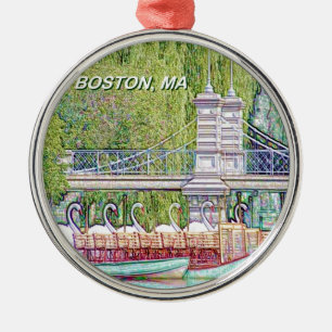 Boston Swan Boote in Bleistift- und Tintenfilter Silbernes Ornament