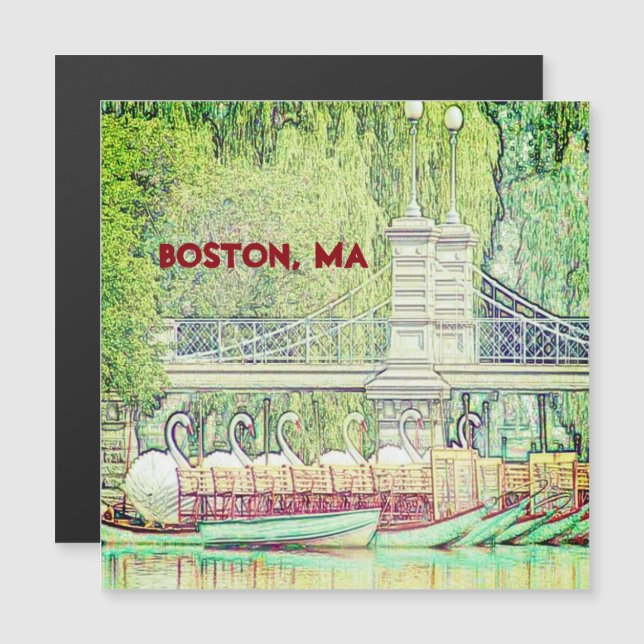 Boston Swan Boote in Stift und Tinte-Magnet Magnetkarte (Vorne/Hinten)