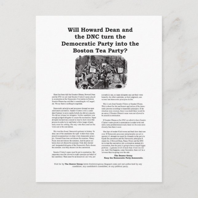 Boston Tee Party Postkarte - Version 2 (Vorderseite)