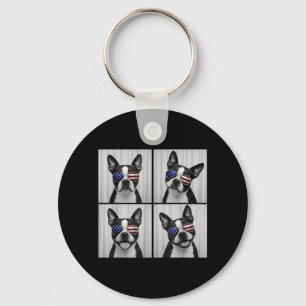Boston Terrier 4. Juli Amerikanische Flagge Hund Schlüsselanhänger