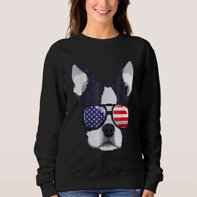 Boston Terrier 4th Of July American Sunglass Boys  Sweatshirt (Vorderseite)