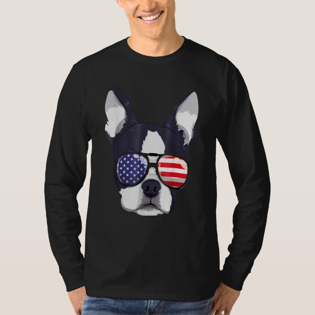 Boston Terrier 4th Of July American Sunglass Boys  T-Shirt (Vorderseite)