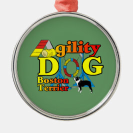 Boston Terrier Agility Silbernes Ornament