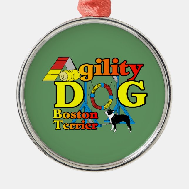 Boston Terrier Agility Silbernes Ornament (Vorne)
