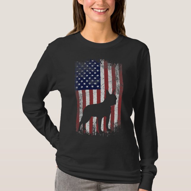 Boston Terrier American Flag USA T-Shirt (Vorderseite)