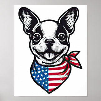 Boston Terrier Amerikanische Flagge Bandana Hund P Poster