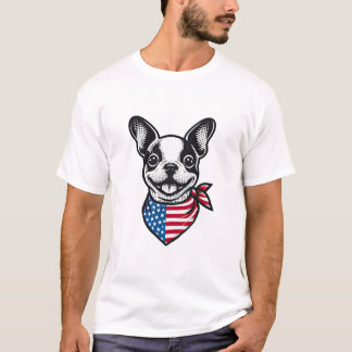Boston Terrier Amerikanische Flagge Bandana Hund P T-Shirt