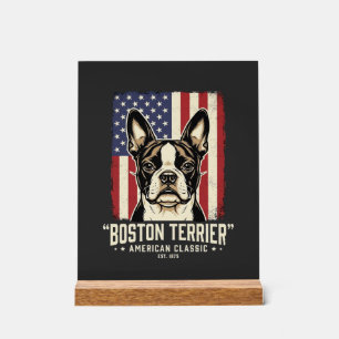 Boston Terrier Amerikanische Klassik Flagge Acrylschild