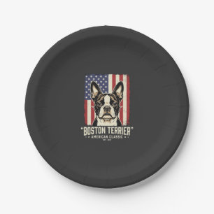 Boston Terrier Amerikanische Klassik Flagge Pappteller