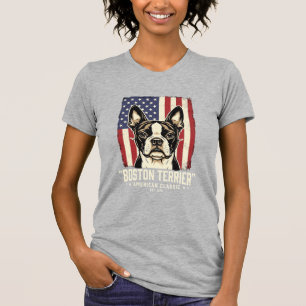 Boston Terrier Amerikanische Klassik Flagge T-Shirt