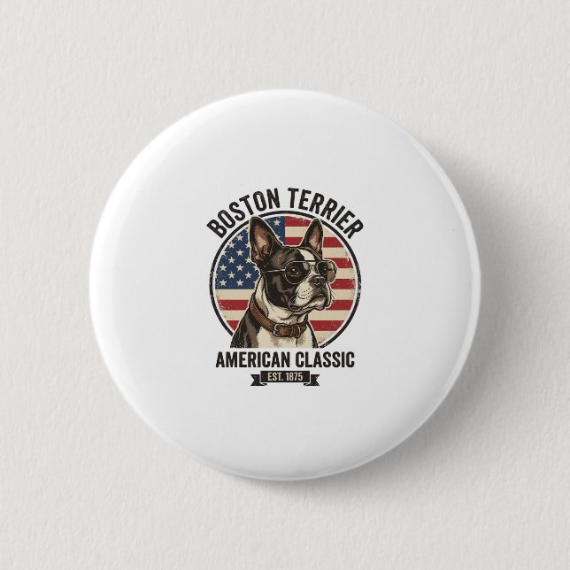 Boston Terrier Amerikanischer Klassischer Hund Fla Button (Vorderseite)