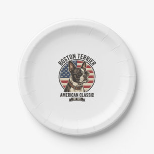 Boston Terrier Amerikanischer Klassischer Hund Fla Pappteller