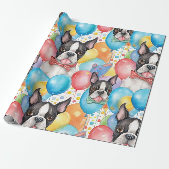 Boston Terrier and Balloons Geschenkpapier (Ungerollt)