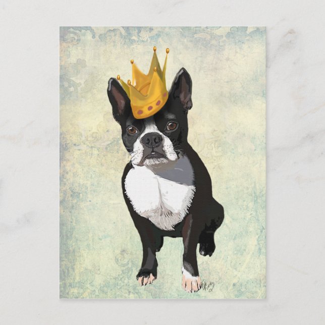 Boston Terrier and Crown Postkarte (Vorderseite)