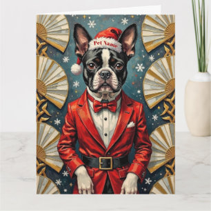 Boston Terrier Art Deco Weihnachts-Smokinghut Karte
