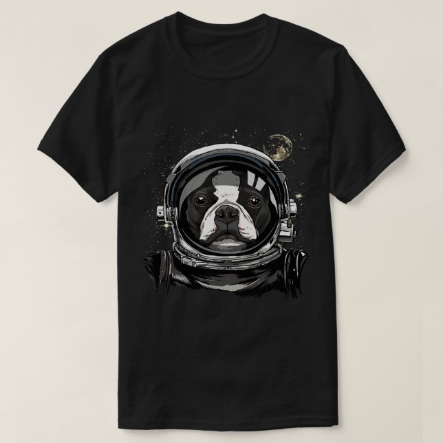 Boston Terrier Astronaut Space Astronomie T-Shirt (Design vorne)