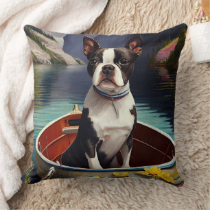 Boston Terrier auf einem Paddel: Ein landschaftlic Kissen