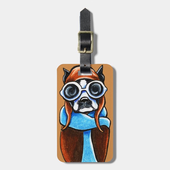 Boston Terrier Aviator Gepäckanhänger (Vorderseite vertikal)
