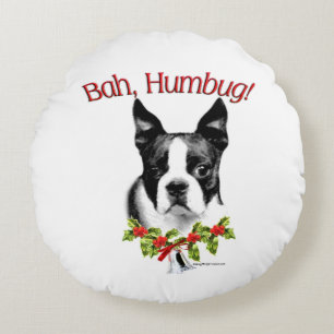 Boston Terrier Bah Humbug Rundes Kissen