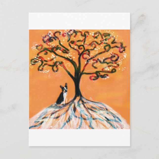 Boston Terrier-Baumorange Postkarte (Vorderseite)
