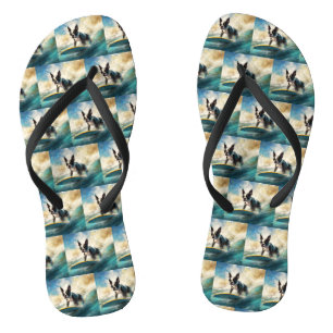 Boston Terrier Beach Surfainting Flip Flops