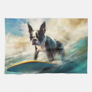 Boston Terrier Beach Surfainting Geschirrtuch