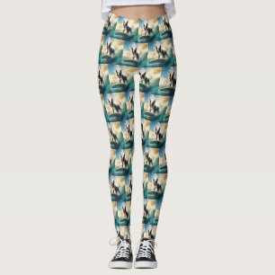 Boston Terrier Beach Surfainting Leggings