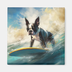 Boston Terrier Beach Surfainting Magnet