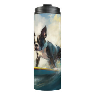 Boston Terrier Beach Surfainting Thermosbecher