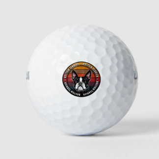 Boston Terrier bedrückte Sonnenuntergang Retro-Hun Golfball