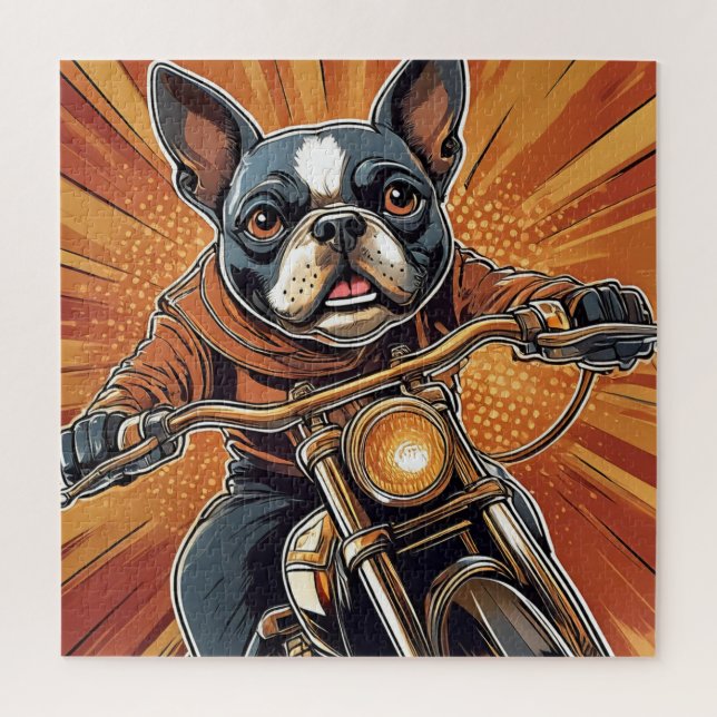 Boston Terrier Biker Puzzle (Vertikal)
