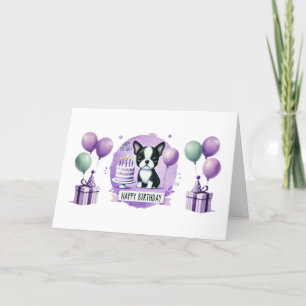 Boston Terrier Birthday Card - Aquarelldruck Dankeskarte