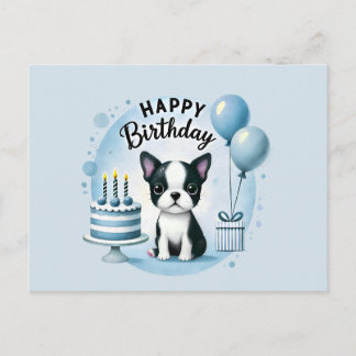 Boston Terrier Birthday Postc– Cute Dog Greeting C Postkarte